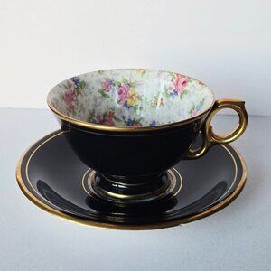 Royal Winton Eleanor Best Gold Black Old Cottage Chintz Cup and Saucer Teacup